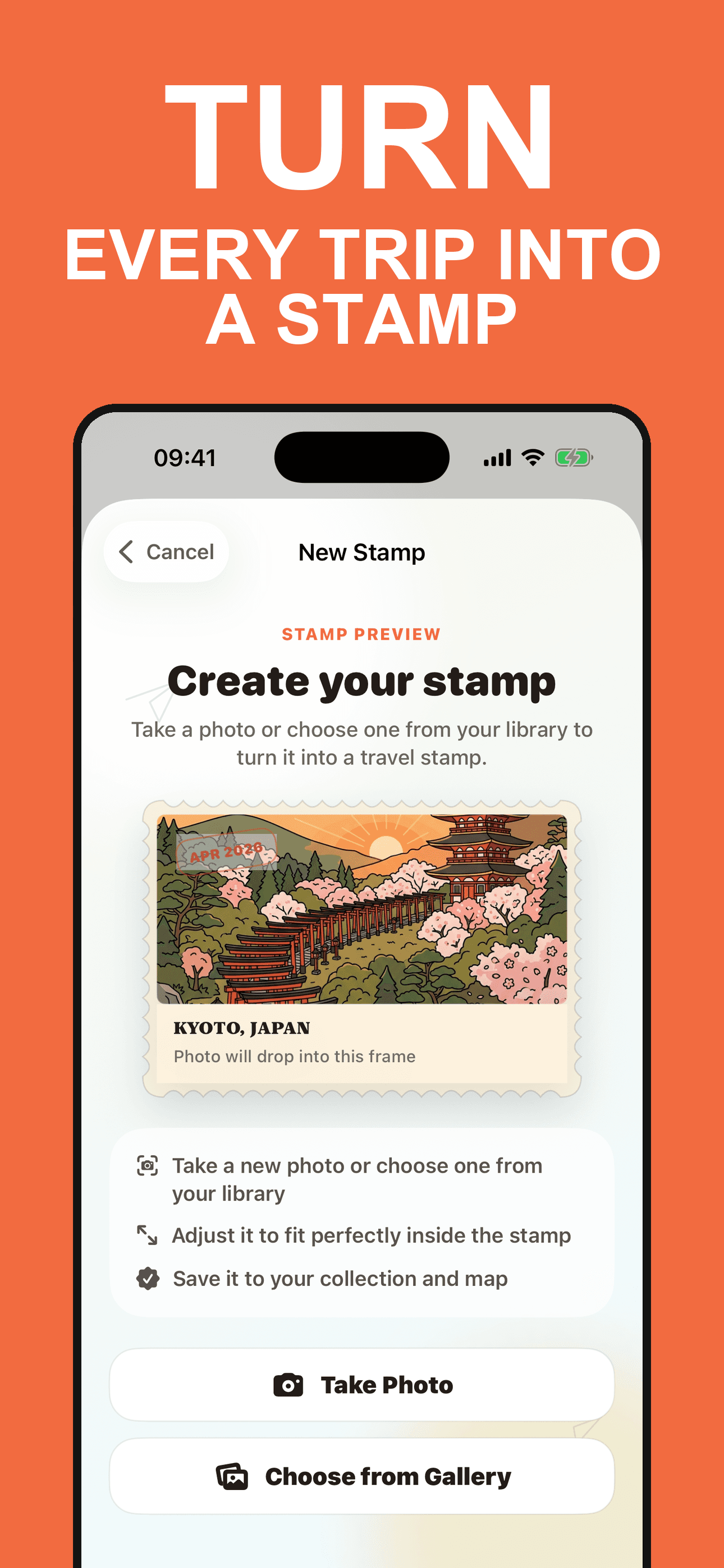 Roamory screenshot for travel stamps
